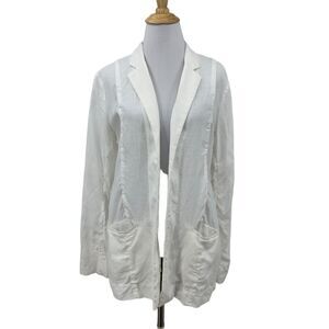 Saks Fifth Avenue Linen Blazer Womens M Medium White Open Front Notch Collar
